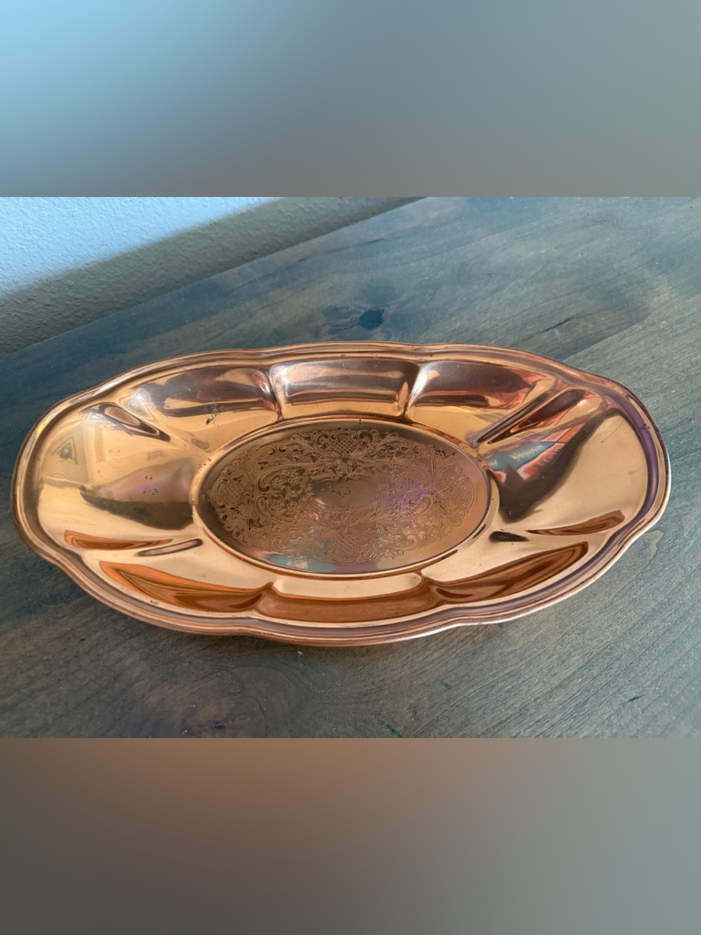 Decorative Copper Serving/Bread Tray - Elegant Oval Platter